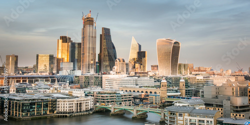 London skyline  panoramic view of the City of London in soft light 
