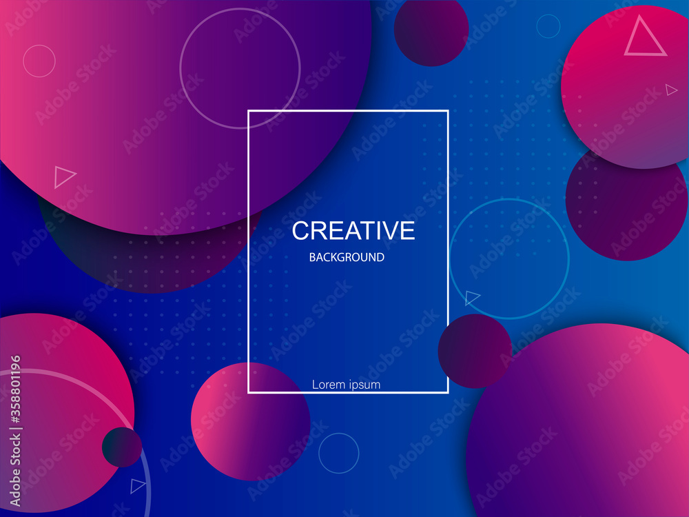 Geometric colorful background, flat design elements surrounded by shadow. Abstract banner with round triangular and translucent objects. Imitation of space. Vector image.