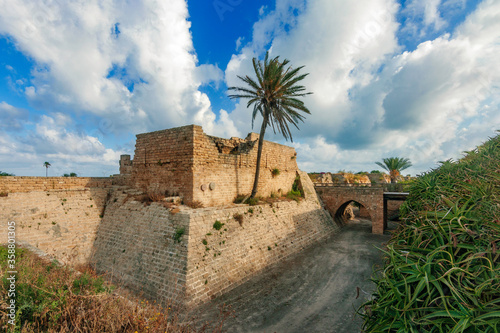 The ancient walls. Caesarea National Park, Israel.