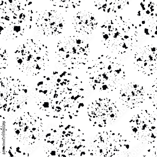 Abstract moon crater vector seamless pattern background. Black and white backdrop with scattered grunge style meteor imprints. Textured all over print of lunar circles for outer space concept.