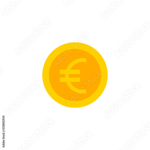This is a coin icon in a flat style. Stack of gold coins euro on a white background.