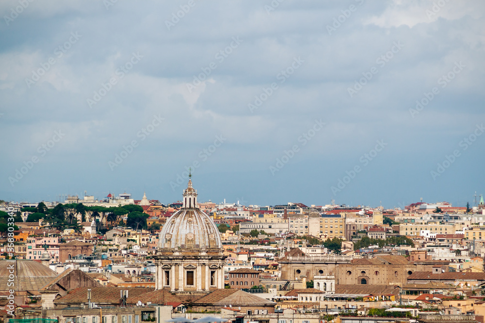 view of Rome, Italy. Panorama of historical area of Rome on a sunny day.