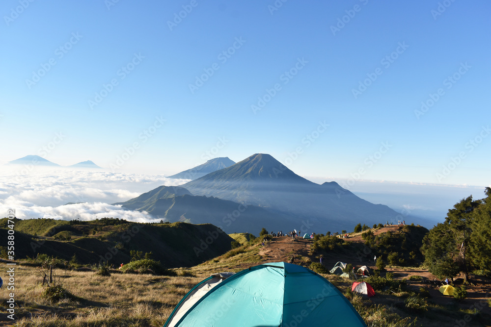 Camping in the mountains, Prau Mountain, Central Java, Indonesia