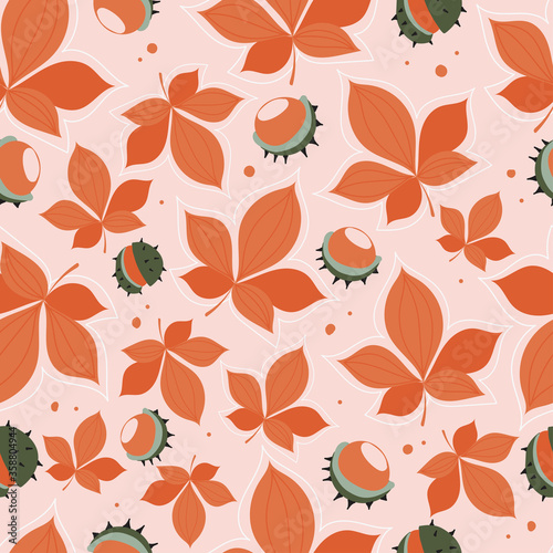 Modern seamless pattern with autumn orange leaves. Autumn background with leaves.