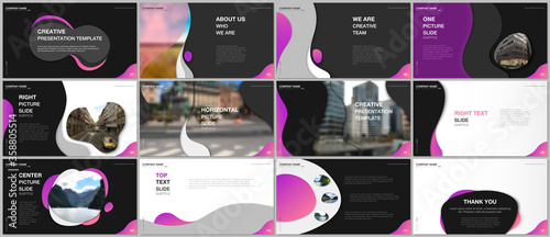 Minimal presentations design, portfolio vector templates with fluid colorful trendy gradients geometric shapes. Multipurpose template for presentation slide, flyer leaflet, brochure cover, report.