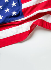 USA  flag, US of America sign symbol on white, top view