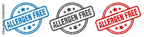 allergen free stamp. allergen free round isolated sign. allergen free label set