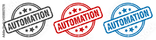 automation stamp. automation round isolated sign. automation label set