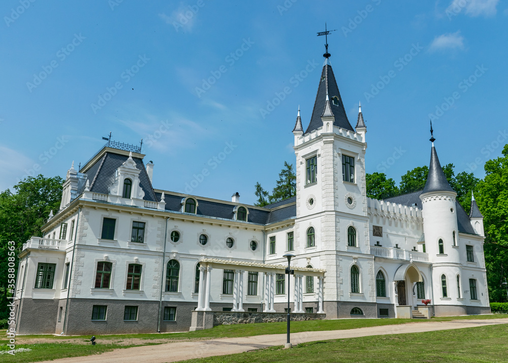 Stameriena Castle in Eastern Latvia after the facade reconstruction in 2019, Old medieval castle in Latvia