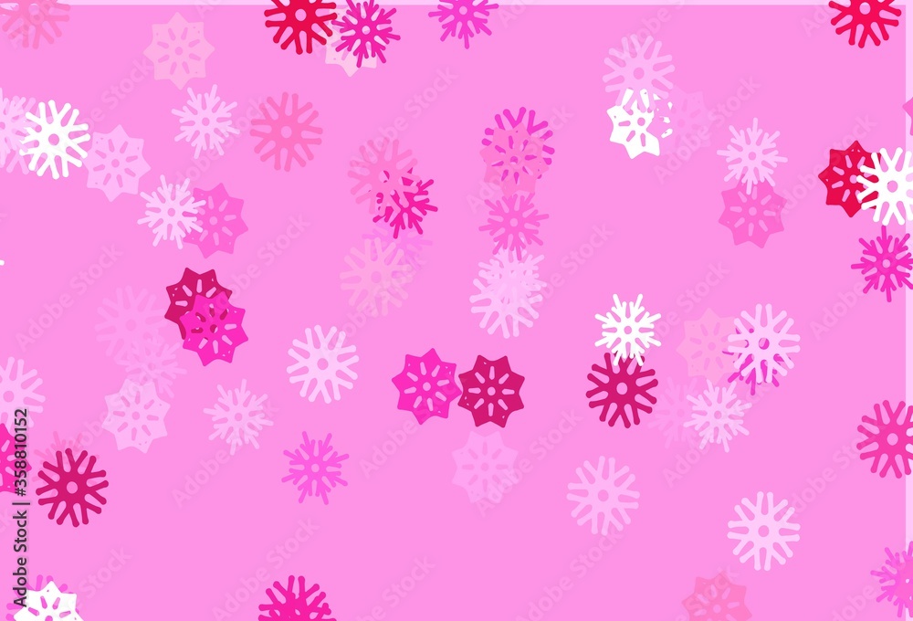 Light Pink vector template with ice snowflakes. Light Pink vector template with ice snowflakes.