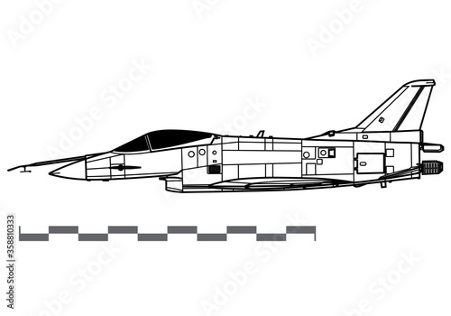 Rockwell-MBB X-31. Vector drawing of experimental aircraft. Side view. Image for illustration and infographics. photo