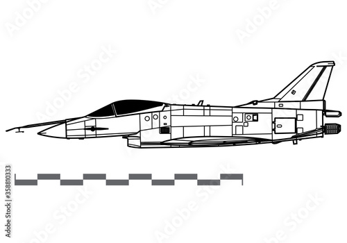 Rockwell-MBB X-31. Vector drawing of experimental aircraft. Side view. Image for illustration and infographics.
