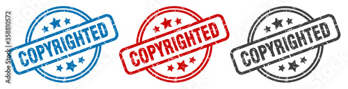 copyrighted stamp. copyrighted round isolated sign. copyrighted label set