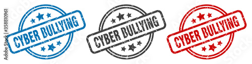 cyber bullying stamp. cyber bullying round isolated sign. cyber bullying label set