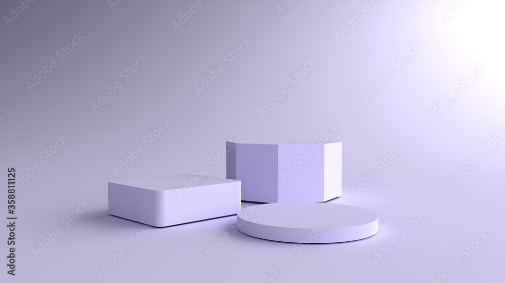 3D Render of Abstract violet Composition with Podium. Minimal Studio with Square,Round and Octagonal Pedestal. Pedestal can be used for advertising, Isolated on violet background,Product Presentation. 3D Render of Abstract violet Composition with Podium. Minimal Studio with Square,Round and Octagonal Pedestal. Pedestal can be used for advertising, Isolated on violet background,Product Presentation.