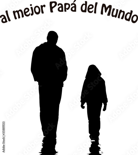 Vector siluetas padre e hijo día del padre en fondo blanco