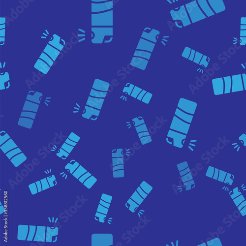 Blue Pepper spray icon isolated seamless pattern on blue background. OC gas. Capsicum self defense aerosol.  Vector