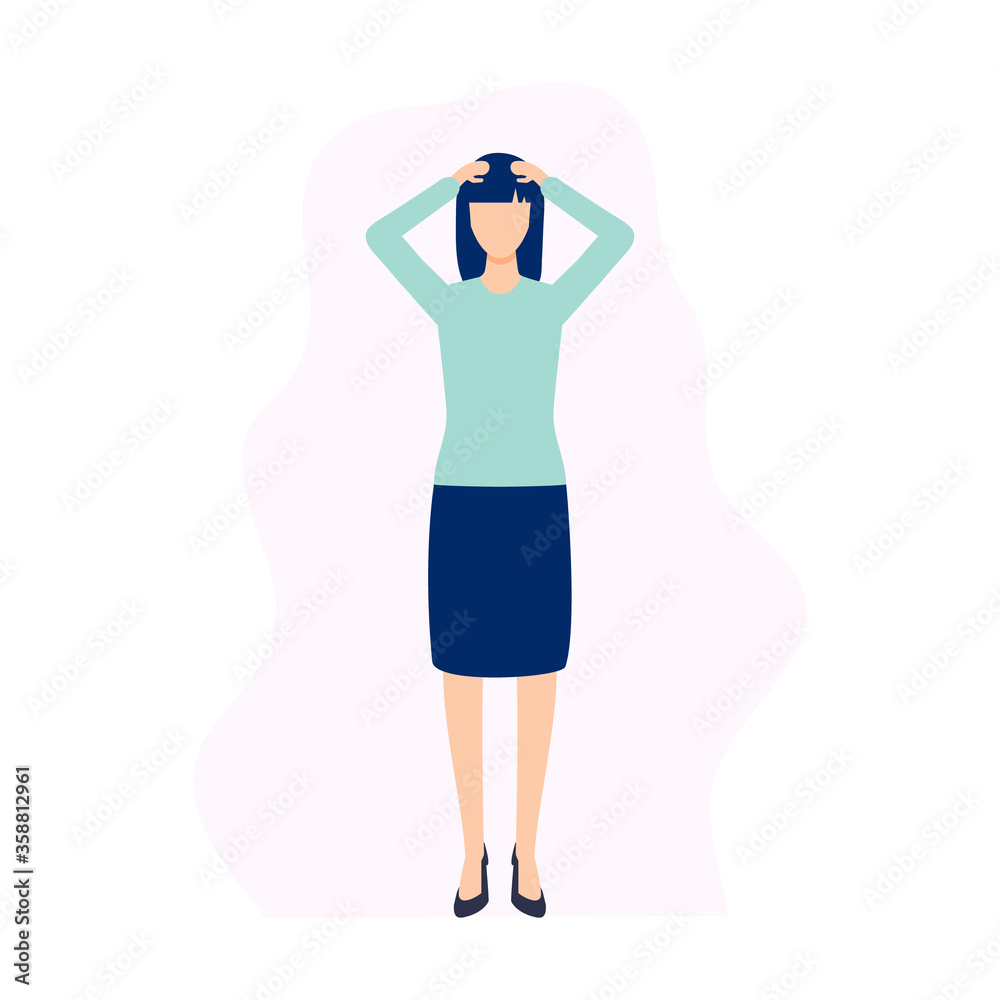 Unhappy young woman with problem. Bad mood, stress and depression vector illustration isolated on white Unhappy young woman with problem. Bad mood, stress and depression vector illustration isolated on white