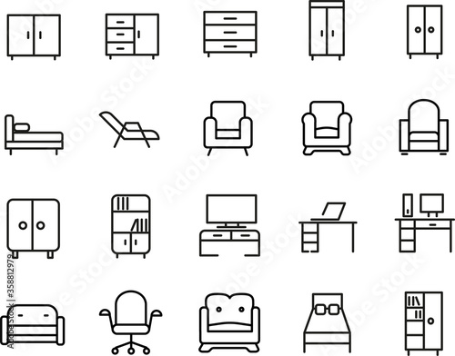 Simple Set of Furniture Related Vector Line Icons. Furniture and home decor icon set. Vector illustration.