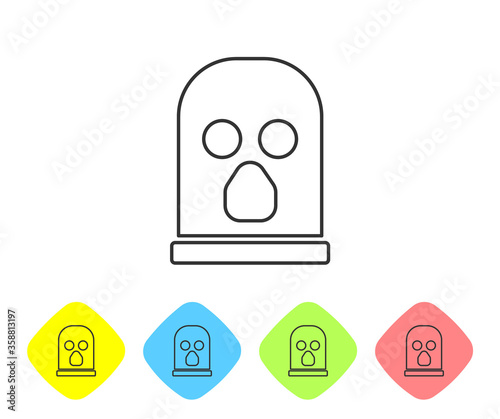 Grey line Balaclava icon isolated on white background. A piece of clothing for winter sports or a mask for a criminal or a thief. Set icons in color rhombus buttons. Vector