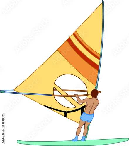 A male athlete is interested in windsurfing