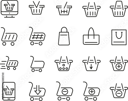 Set of Shopping Cart Icons. Collection of Web Icons for Online Store, from Various Cart Icons in Various Shapes. Premium Quality
