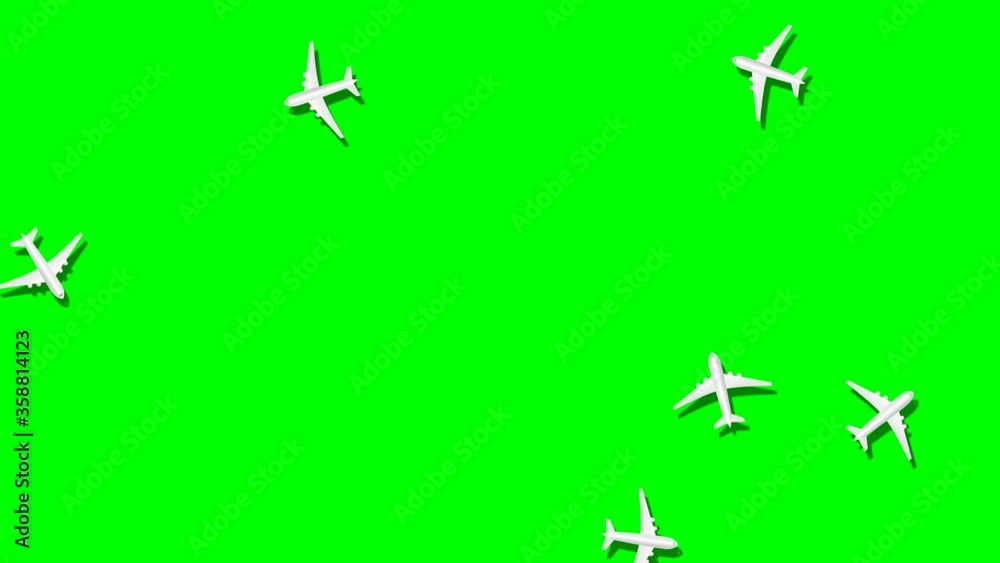 Airplane animation fly on green background. Summer vacations and travel concept. Seamless looped motion graphic animation. Airplane animation fly on green background. Summer vacations and travel concept. Seamless looped motion graphic animation.