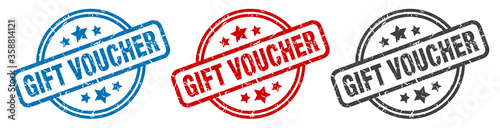 gift voucher stamp. gift voucher round isolated sign. gift voucher label set