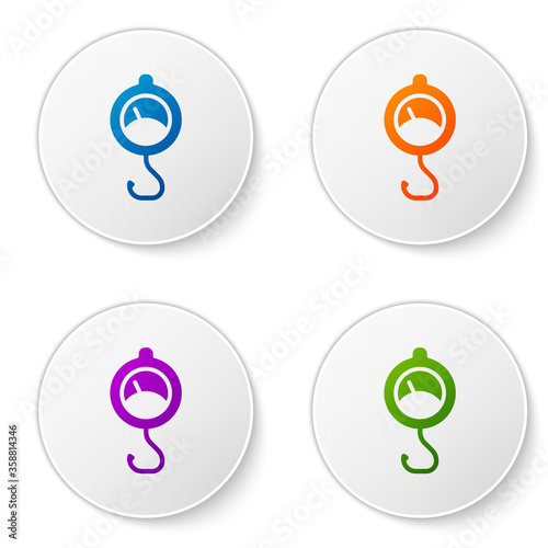 Color Spring scale icon isolated on white background. Balance for weighing. Determination of weight. Set icons in circle buttons. Vector