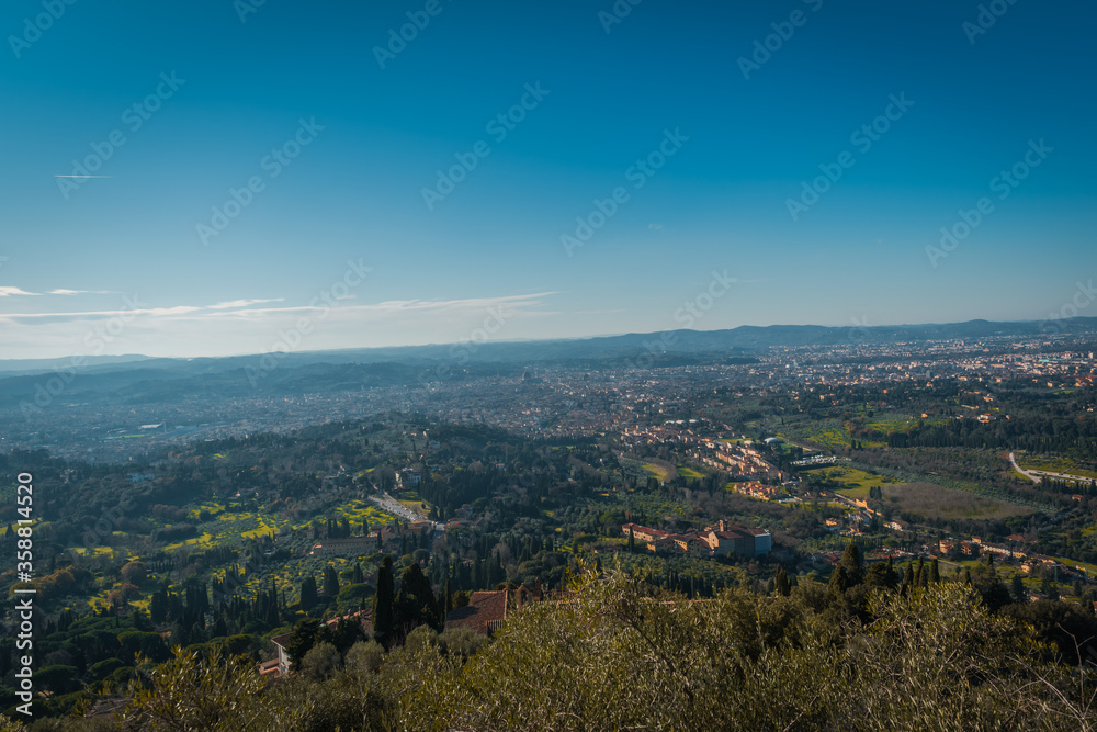 FLORENCE, TUSCANY / ITALY - DECEMBER 27 2019: View from the top on Florence city in Italy