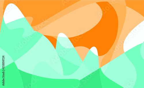 Geometric Mountain and Sunset Background  translucent waves, sea, abstract glass shapes, modern background, Trendy vector Illustration for Wallpaper, Banner, website , Card, Book Illustration, landing