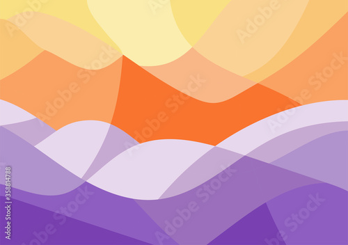 Geometric Mountain and Sunset Background  translucent waves, sea, abstract glass shapes, modern background, Trendy vector Illustration for Wallpaper, Banner, website , Card, Book Illustration, landing