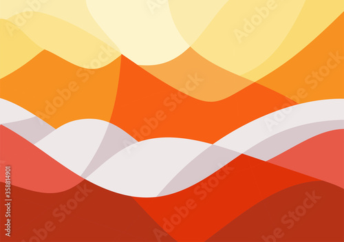 Geometric Mountain and Sunset Background  translucent waves, sea, abstract glass shapes, modern background, Trendy vector Illustration for Wallpaper, Banner, website , Card, Book Illustration, landing