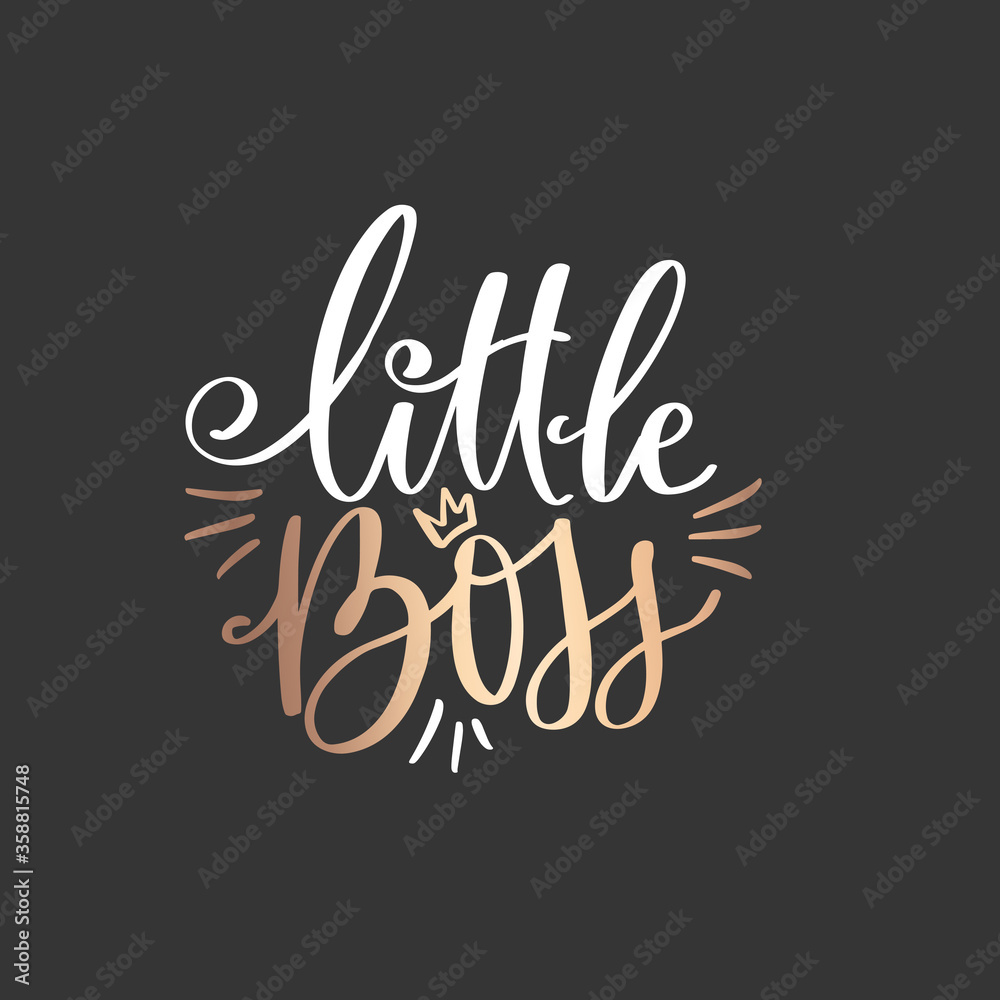 Little Boss vector golden Hand lettering quote with queen crown. Sparkle design