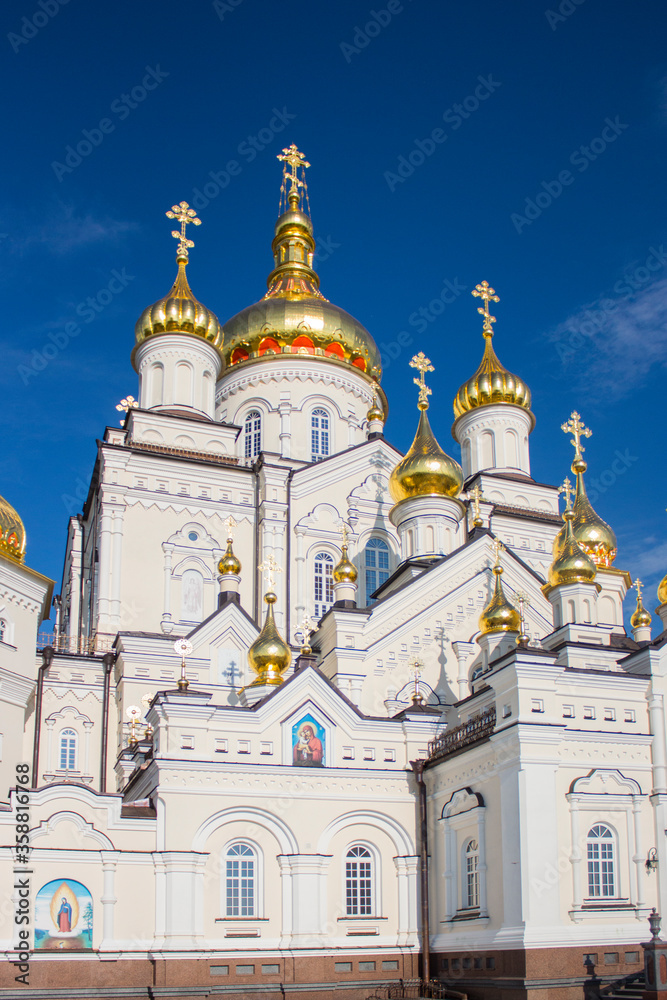 Beautiful Orthodox church Pochaev Lavra  