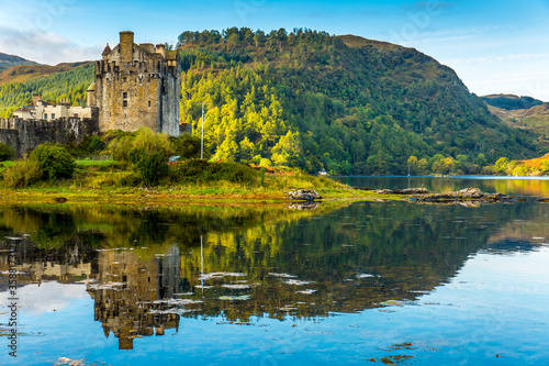 Reflection of Eilean Donan Castle in the morning - Dornie, Scotland - United Kingdom