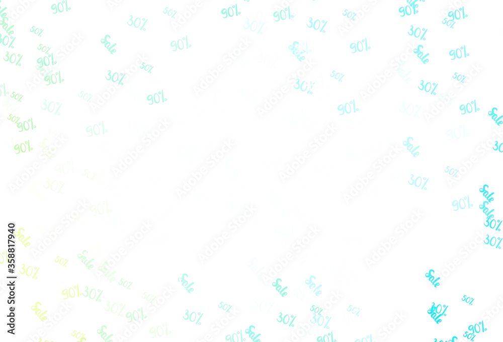 Light Blue, Green vector pattern with 30, 50, 90 percentage signs.