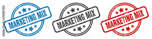 marketing mix stamp. marketing mix round isolated sign. marketing mix label set