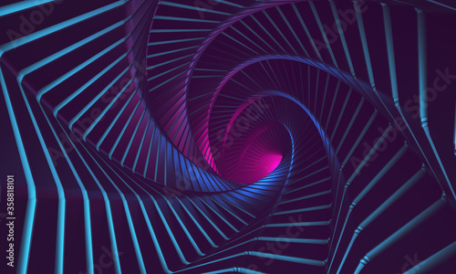 3d-rendering ultra violet tunnel in the style of the 80s. Abstract colorful swirl. Spiral texture for graphic design  commercial.