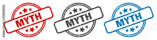 myth stamp. myth round isolated sign. myth label set photo