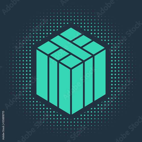 Green Bale of hay icon isolated on blue background. Abstract circle random dots. Vector