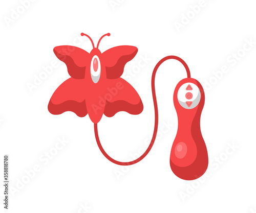 Vector illustration of sex toy on a white background. Symbol of the red item for relaxes, sex, and wellness. Template for a sex shop or erotic site.