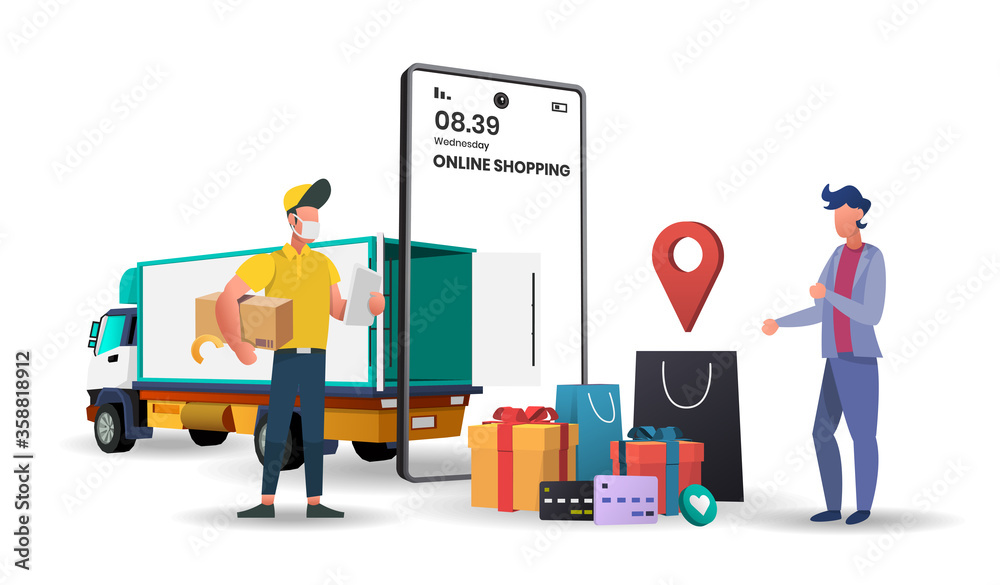 Online delivery service concept with Truck delivery, online order tracking, delivery home and office.3d vector illustration.