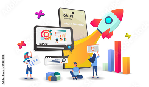 Shopping Online on Mobile Application Concept Digital vector.3d vector illustration.