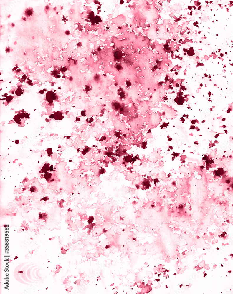 Red and pink paint splashes, spatters, dots and stains on a white background Red and pink paint splashes, spatters, dots and stains on a white background