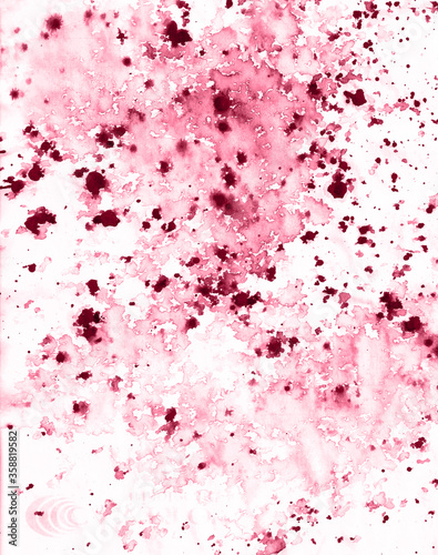 Red and pink paint splashes  spatters  dots and stains on a white background