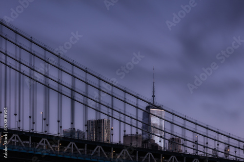 View on Financial district buildings with manhattan bridge at dawn