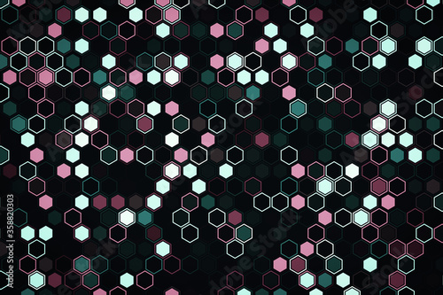 Futuristic tech illustration with hexagonal elements. Abstract hexagon background. 