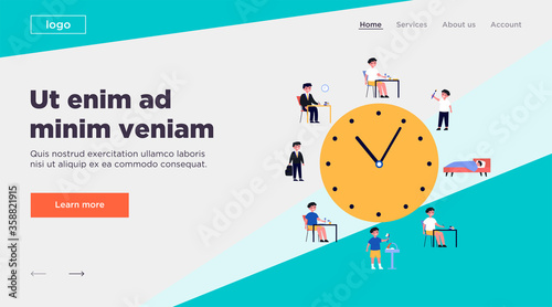 Kid life schedule flat vector illustration. Cartoon schedule including breakfast, eating, school, hobby, sleeping. Health activity and daily routine concept