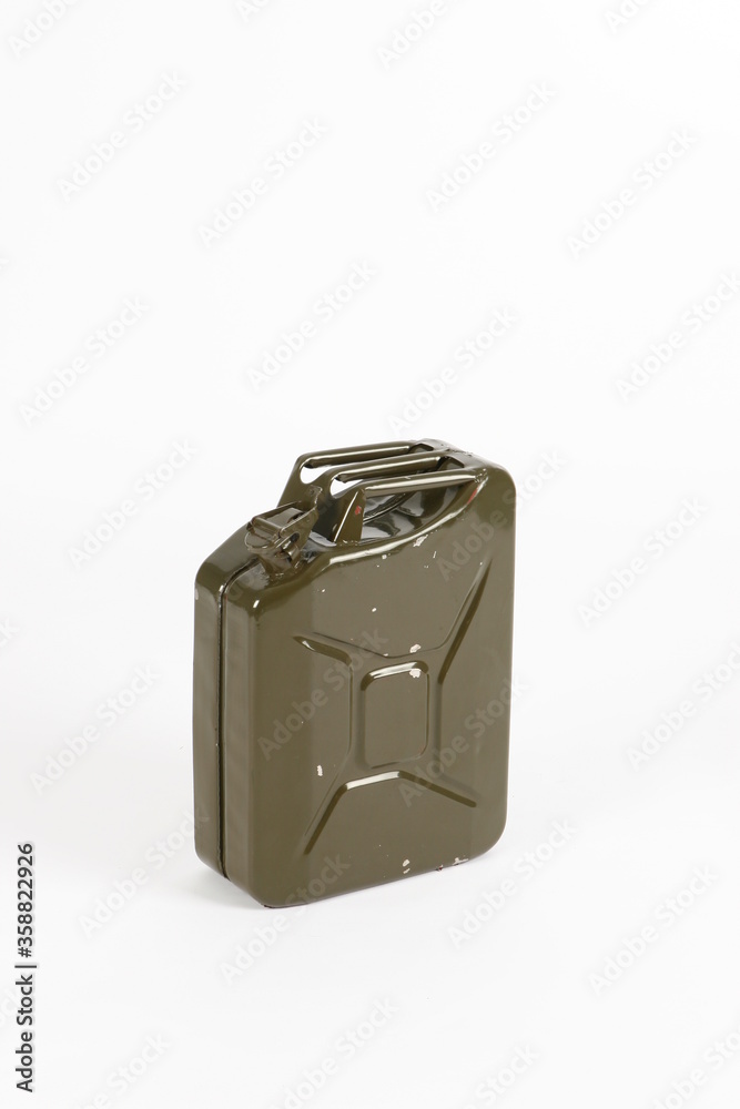 Metal canister for gasoline, on a white background, online store